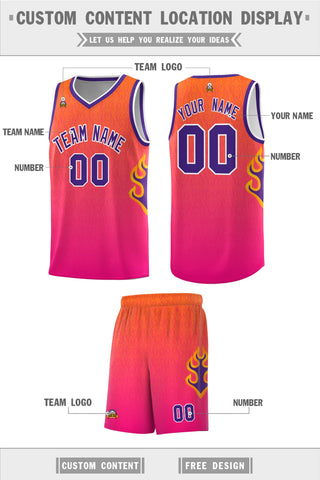 Custom Orange Pink-Purple Flame Gradient Fashion Sports Uniform Basketball Jersey