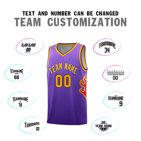 Custom Purple Yellow Flame Gradient Fashion Sports Uniform Basketball Jersey