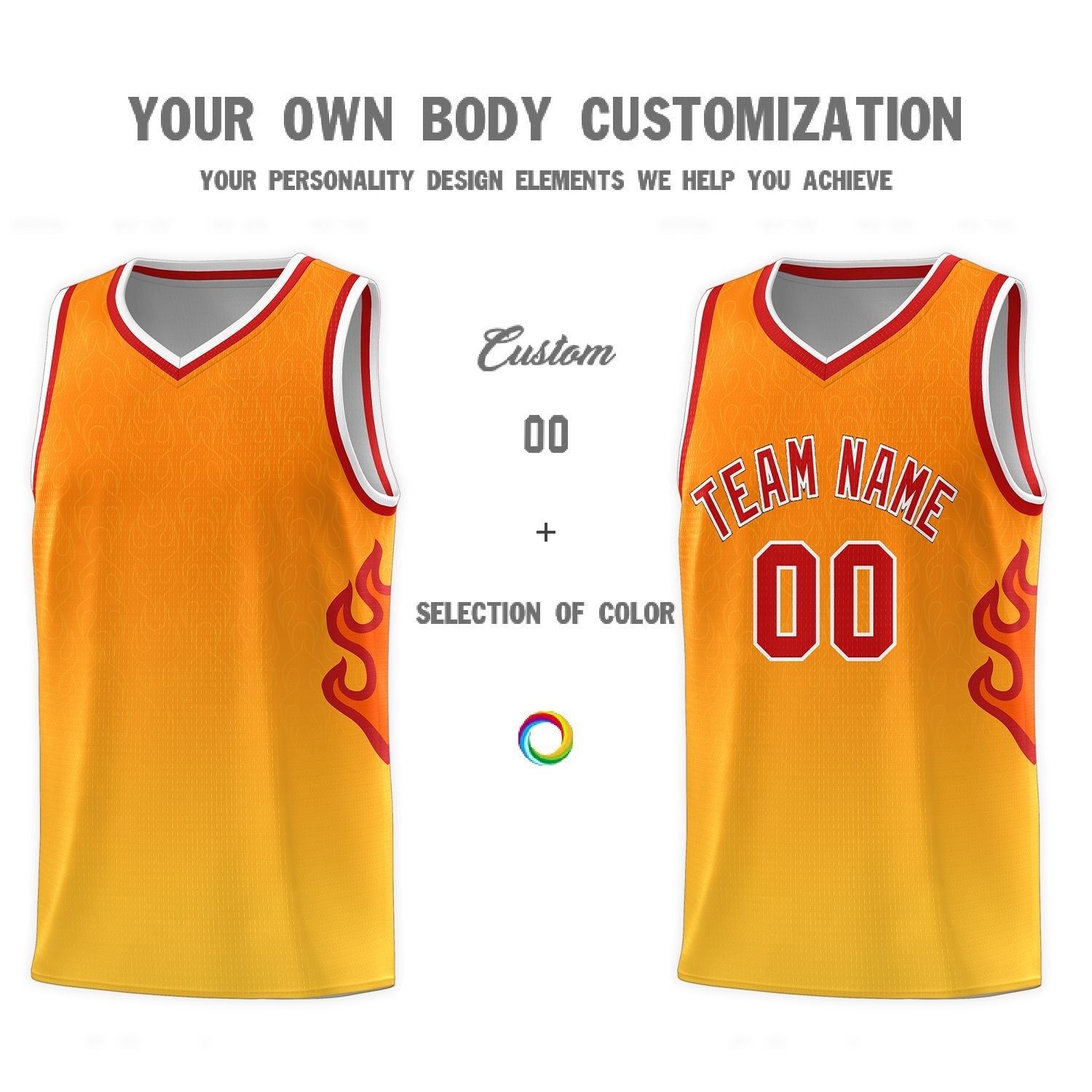 Custom Orange Gold-Red Flame Gradient Fashion Sports Uniform Basketball Jersey