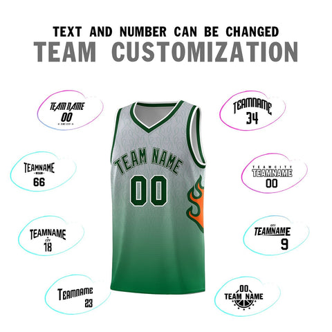 Custom Gray Kelly Green-Green Flame Gradient Fashion Sports Uniform Basketball Jersey