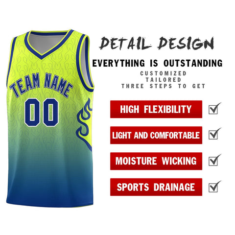 Custom Green Royal Flame Gradient Fashion Sports Uniform Basketball Jersey