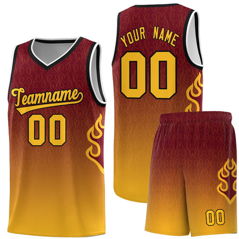 Custom Crimson Yellow-Black Flame Gradient Fashion Sports Uniform Basketball Jersey