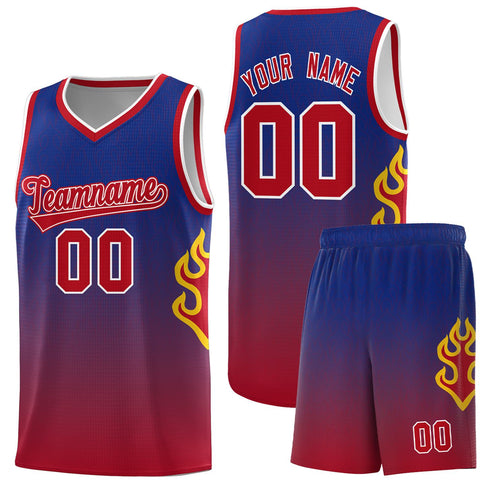 Custom Royal Red-White Flame Gradient Fashion Sports Uniform Basketball Jersey