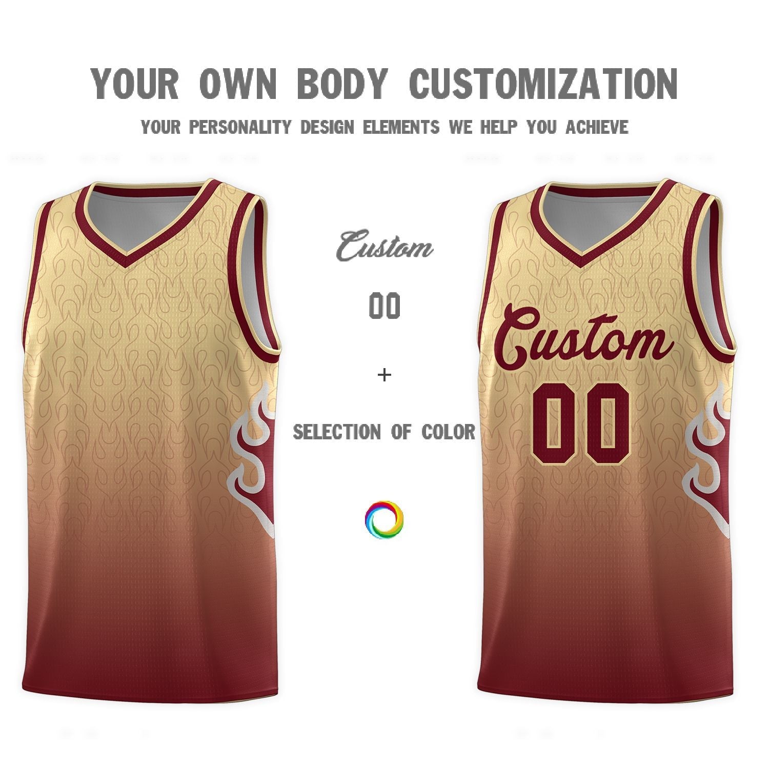 Custom Khaki Crimson-Khaki Flame Gradient Fashion Sports Uniform Basketball Jersey