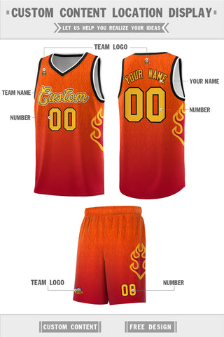 Custom Orange Red-Gold Flame Gradient Fashion Sports Uniform Basketball Jersey