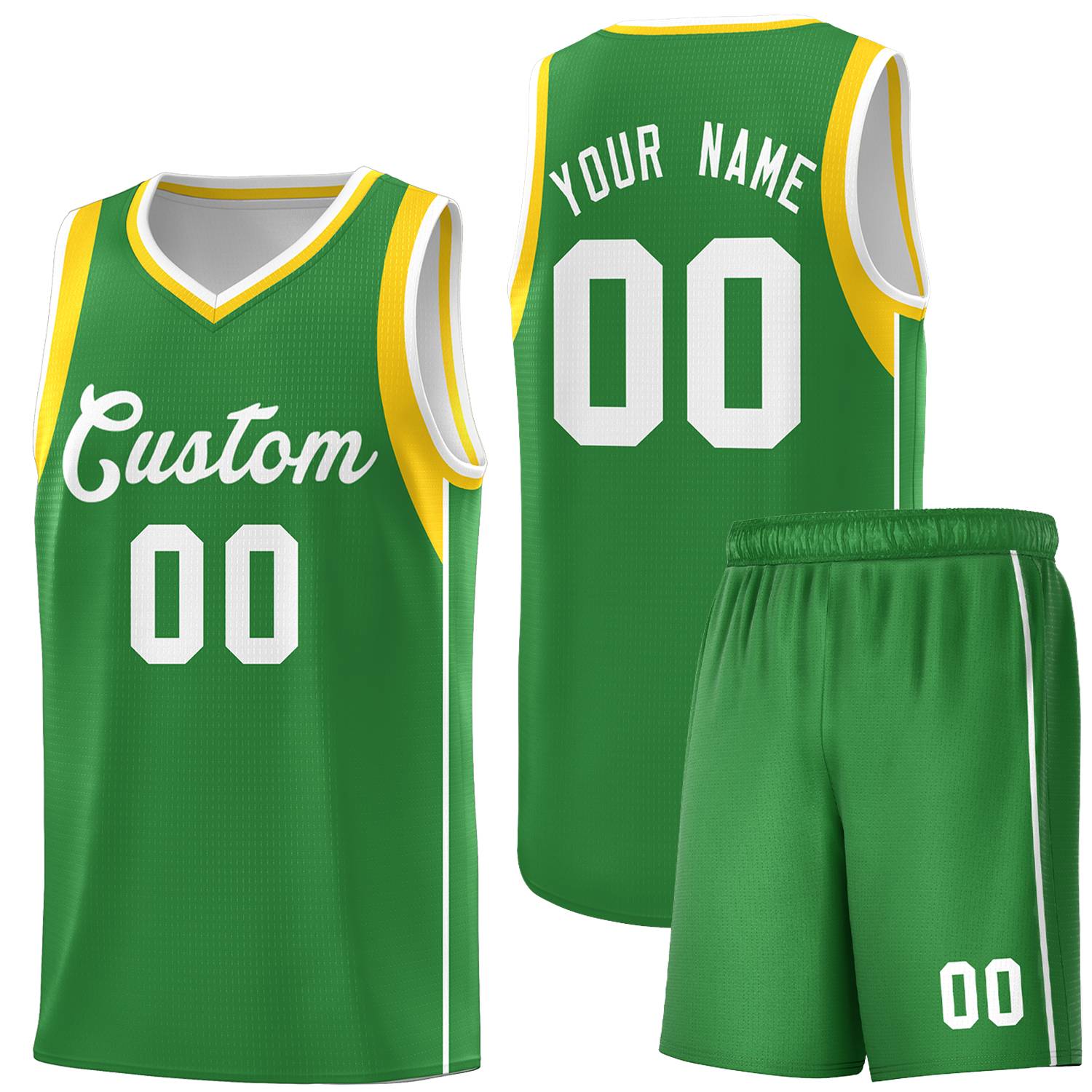 Custom Kelly Green White-Gold Sleeve Colorblocking Classic Sports Uniform Basketball Jersey