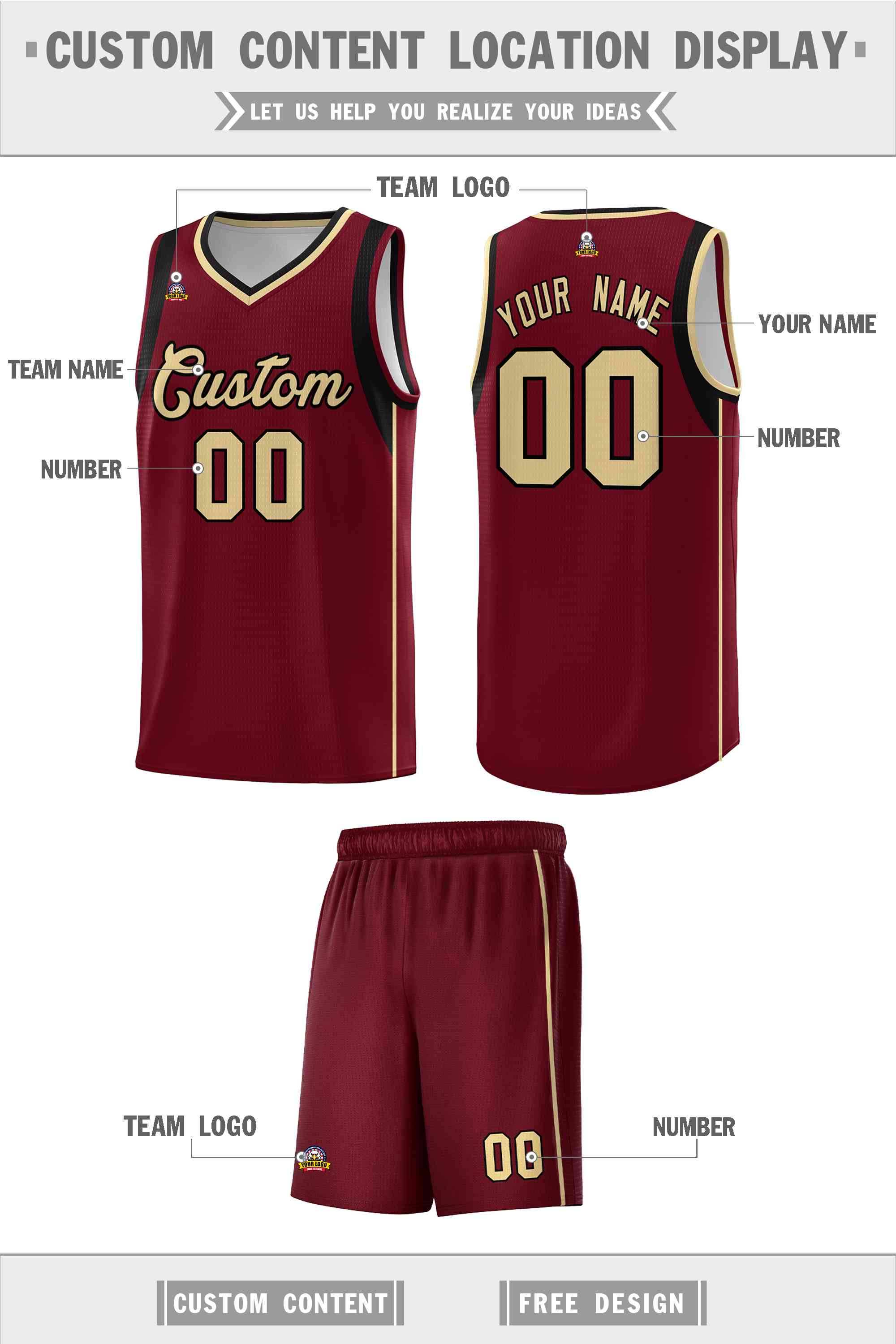 Custom Crimson Khaki Black Sleeve Colorblocking Classic Sports Uniform Basketball Jersey