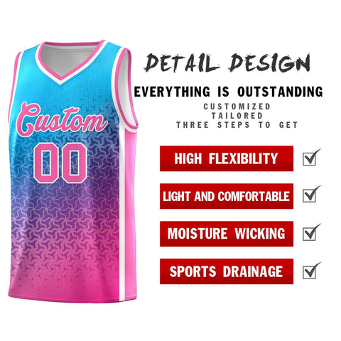 Custom Powder Blue Pink Gradient Design Irregular Shapes Pattern Sports Uniform Basketball Jersey