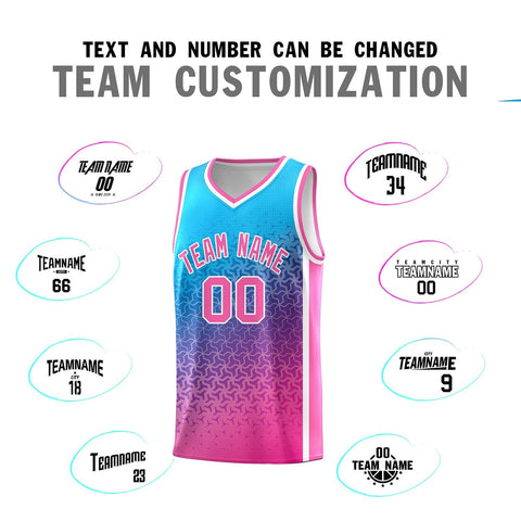 Custom Powder Blue Pink Gradient Design Irregular Shapes Pattern Sports Uniform Basketball Jersey