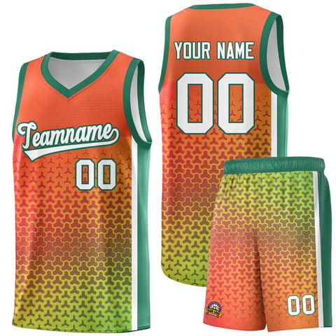 Custom Orange Kelly Green Gradient Design Irregular Shapes Pattern Sports Uniform Basketball Jersey