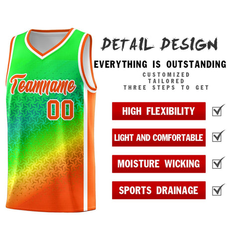 Custom Light Green Orange Gradient Design Irregular Shapes Pattern Sports Uniform Basketball Jersey
