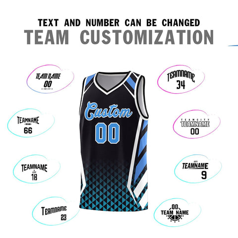 Custom Black Powder Blue Diamond Pattern Side Slash Sports Uniform Basketball Jersey