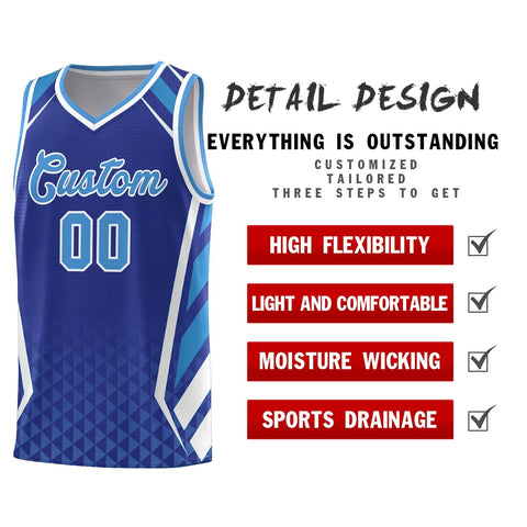 Custom Royal Powder Blue Diamond Pattern Side Slash Sports Uniform Basketball Jersey