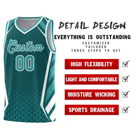 Custom Aqua White Diamond Pattern Side Slash Sports Uniform Basketball Jersey