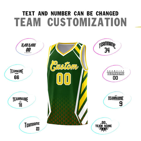 Custom Green Gold Diamond Pattern Side Slash Sports Uniform Basketball Jersey