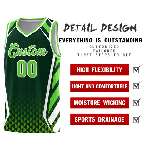 Custom Green Neon Green Diamond Pattern Side Slash Sports Uniform Basketball Jersey