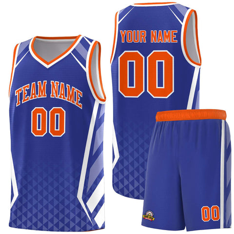 Custom Royal Orange Diamond Pattern Side Slash Sports Uniform Basketball Jersey