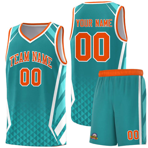Custom Aqua Orange Diamond Pattern Side Slash Sports Uniform Basketball Jersey