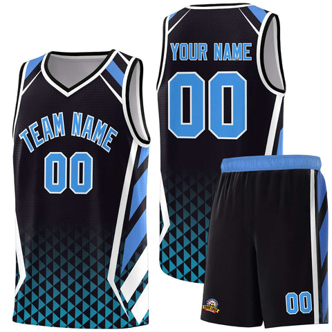 Custom Black Powder Blue Diamond Pattern Side Slash Sports Uniform Basketball Jersey