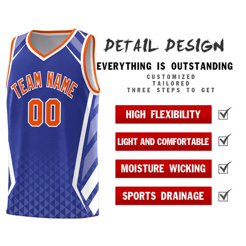 Custom Royal Orange Diamond Pattern Side Slash Sports Uniform Basketball Jersey
