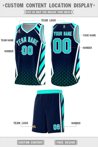 Custom Navy Sky Blue Diamond Pattern Side Slash Sports Uniform Basketball Jersey