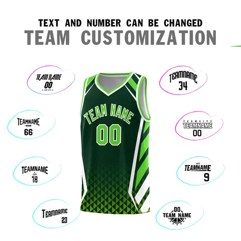 Custom Green Neon Green Diamond Pattern Side Slash Sports Uniform Basketball Jersey