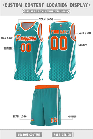 Custom Aqua Orange Diamond Pattern Side Slash Sports Uniform Basketball Jersey