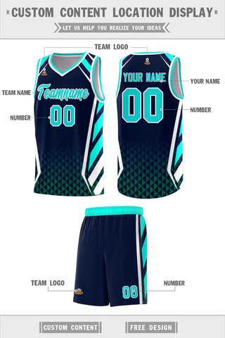 Custom Navy Sky Blue Diamond Pattern Side Slash Sports Uniform Basketball Jersey