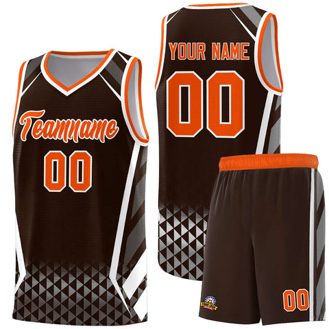 Custom Brown Orange Diamond Pattern Side Slash Sports Uniform Basketball Jersey
