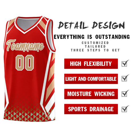 Custom Red Old Gold Diamond Pattern Side Slash Sports Uniform Basketball Jersey
