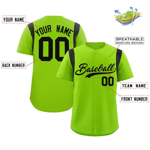 Custom Neon Green Black Classic Style Personalized Full Button Authentic Baseball Jersey