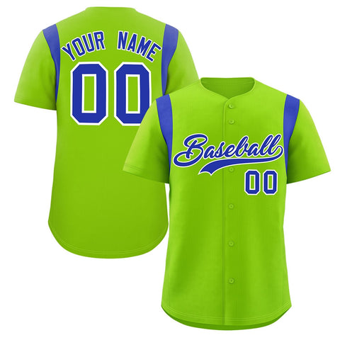 Custom Neon Green Royal Classic Style Personalized Full Button Authentic Baseball Jersey