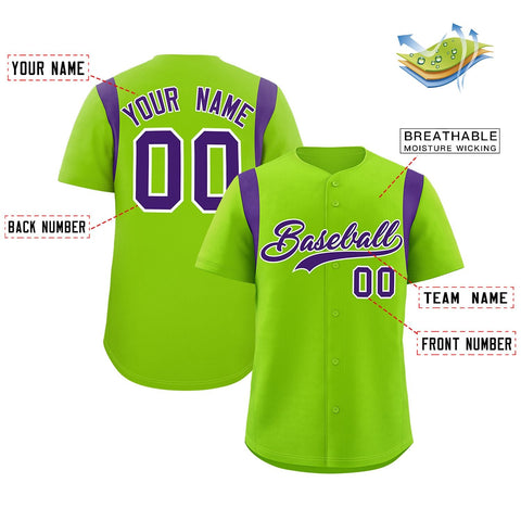 Custom Neon Green Purple Classic Style Personalized Full Button Authentic Baseball Jersey