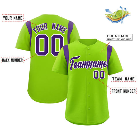 Custom Neon Green Purple Classic Style Personalized Full Button Authentic Baseball Jersey