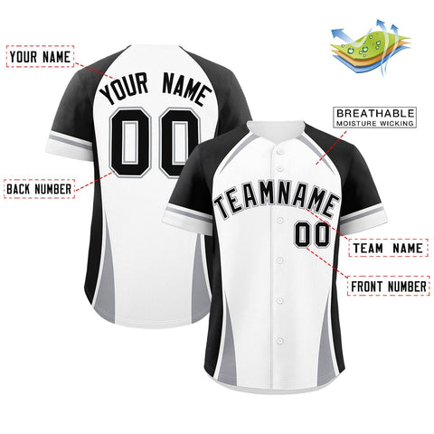 Custom White Black-Gray Personalized Color Block Authentic Baseball Jersey