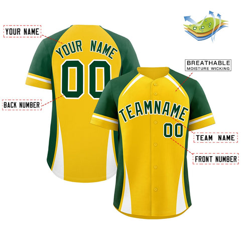 Custom Gold Green-White Personalized Color Block Authentic Baseball Jersey