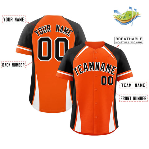 Custom Orange Black-White Personalized Color Block Authentic Baseball Jersey
