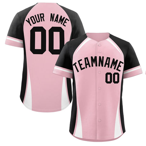 Custom Light Pink Black-White Personalized Color Block Authentic Baseball Jersey