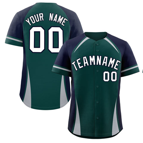 Custom Midnight Green Navy-Gray Personalized Color Block Authentic Baseball Jersey