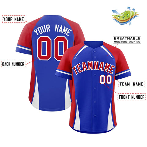 Custom Royal Red-White Personalized Color Block Authentic Baseball Jersey