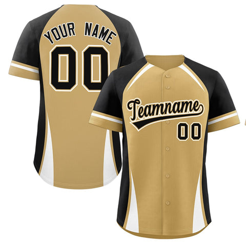Custom Old Gold Black-White Personalized Color Block Authentic Baseball Jersey