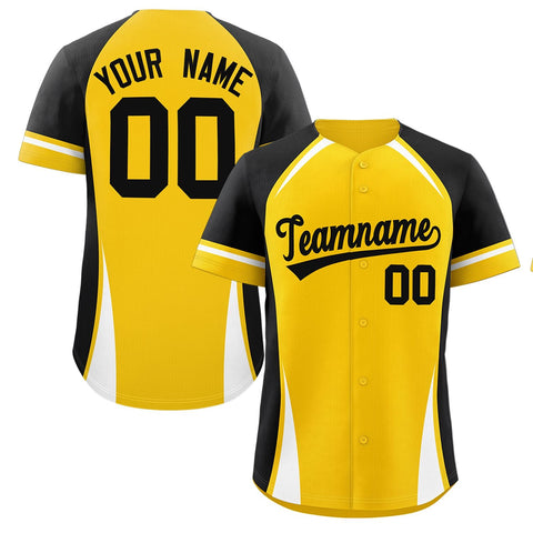 Custom Gold Black-White Personalized Color Block Authentic Baseball Jersey