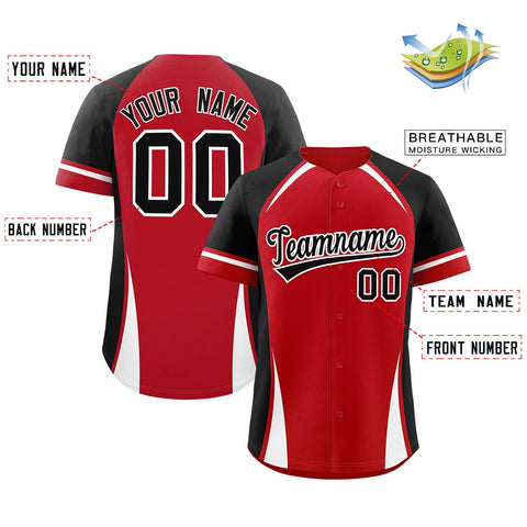 Custom Red Black-White Personalized Color Block Authentic Baseball Jersey