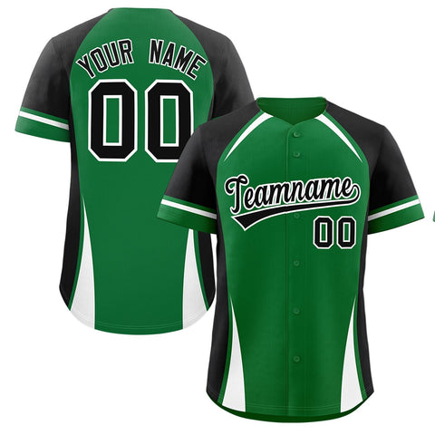 Custom Kelly Green Black-White Personalized Color Block Authentic Baseball Jersey