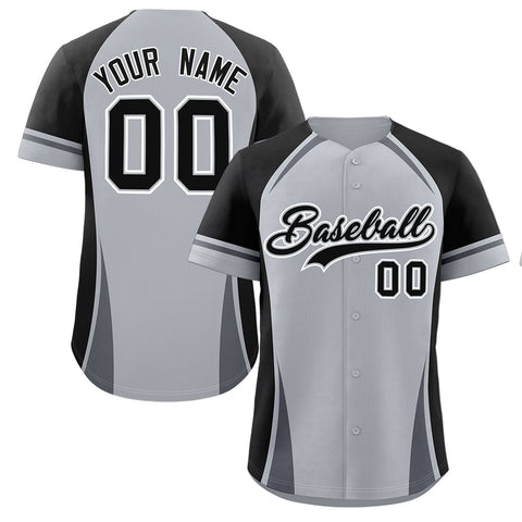 Custom Gray Black-Dark Gray Personalized Color Block Authentic Baseball Jersey