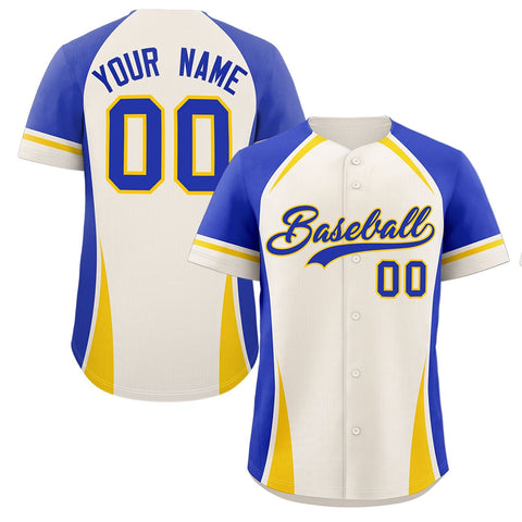 Custom Cream Royal-Gold Personalized Color Block Authentic Baseball Jersey