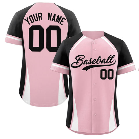 Custom Light Pink Black-White Personalized Color Block Authentic Baseball Jersey