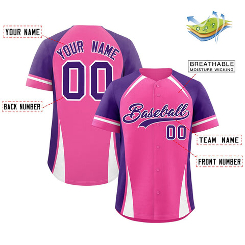 Custom Pink Purple-White Personalized Color Block Authentic Baseball Jersey