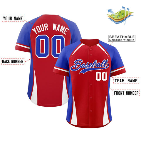 Custom Red Royal-White Personalized Color Block Authentic Baseball Jersey
