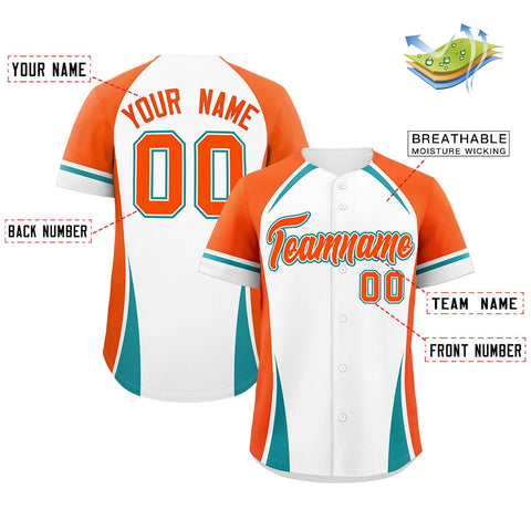 Custom White Orange-Aqua Personalized Color Block Authentic Baseball Jersey